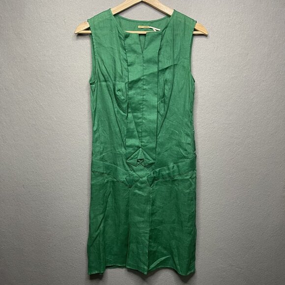 Max Studio Womens Green Sleeveless Linen Dress Geometric Design front Size 2 - Picture 1 of 7